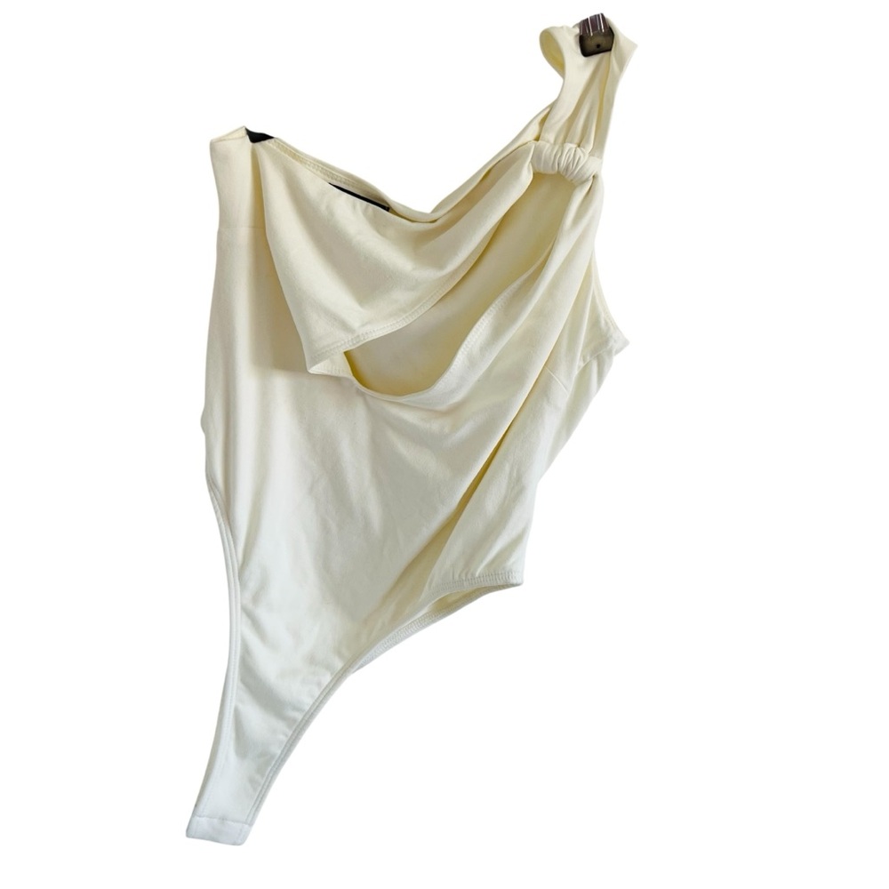 JLUXLABEL Cream One Shoulder Cut Out Bodysuit